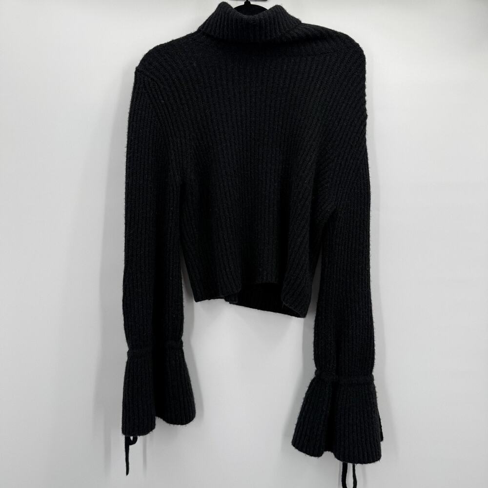 A.L.C. Sweater Womens Large Black Merino Wool Turtleneck‎ Bell Sleeve Pullover